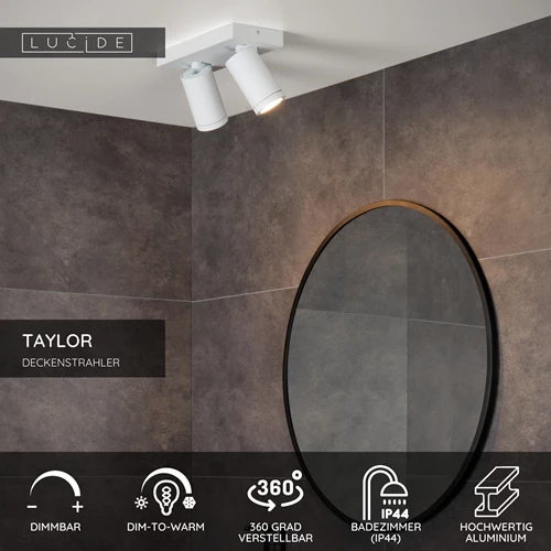 Lucide TAYLOR - Deckenstrahler Badezimmer - LED Dim to warm - GU10 - 2x5W 2200K/3000K - IP44 - Weiß - USP
